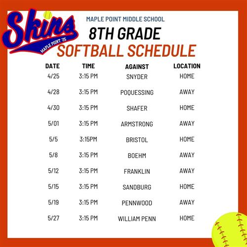 8th Grade Softball Schedule